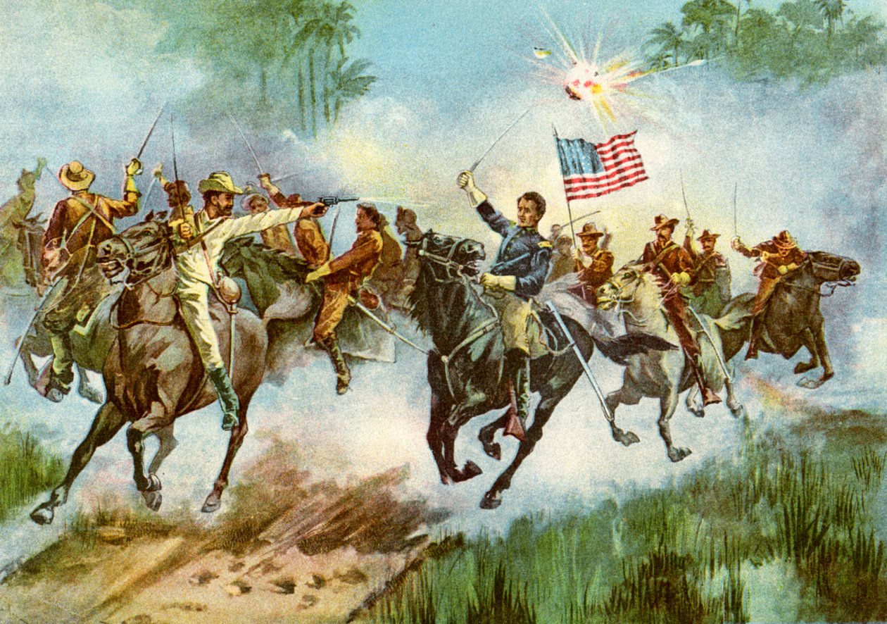 Rough Riders stempler en spansk forpost, Cuba, spansk-amerikansk krig, 1898 af Unbekannt