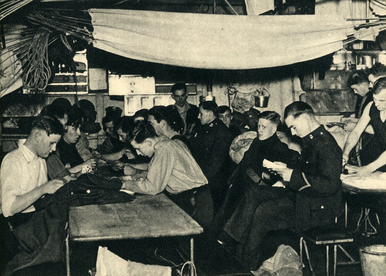 Royal Marines på deres messedæk om bord på et skib, Anden Verdenskrig, c1939-c1943 1944. af Unbekannt