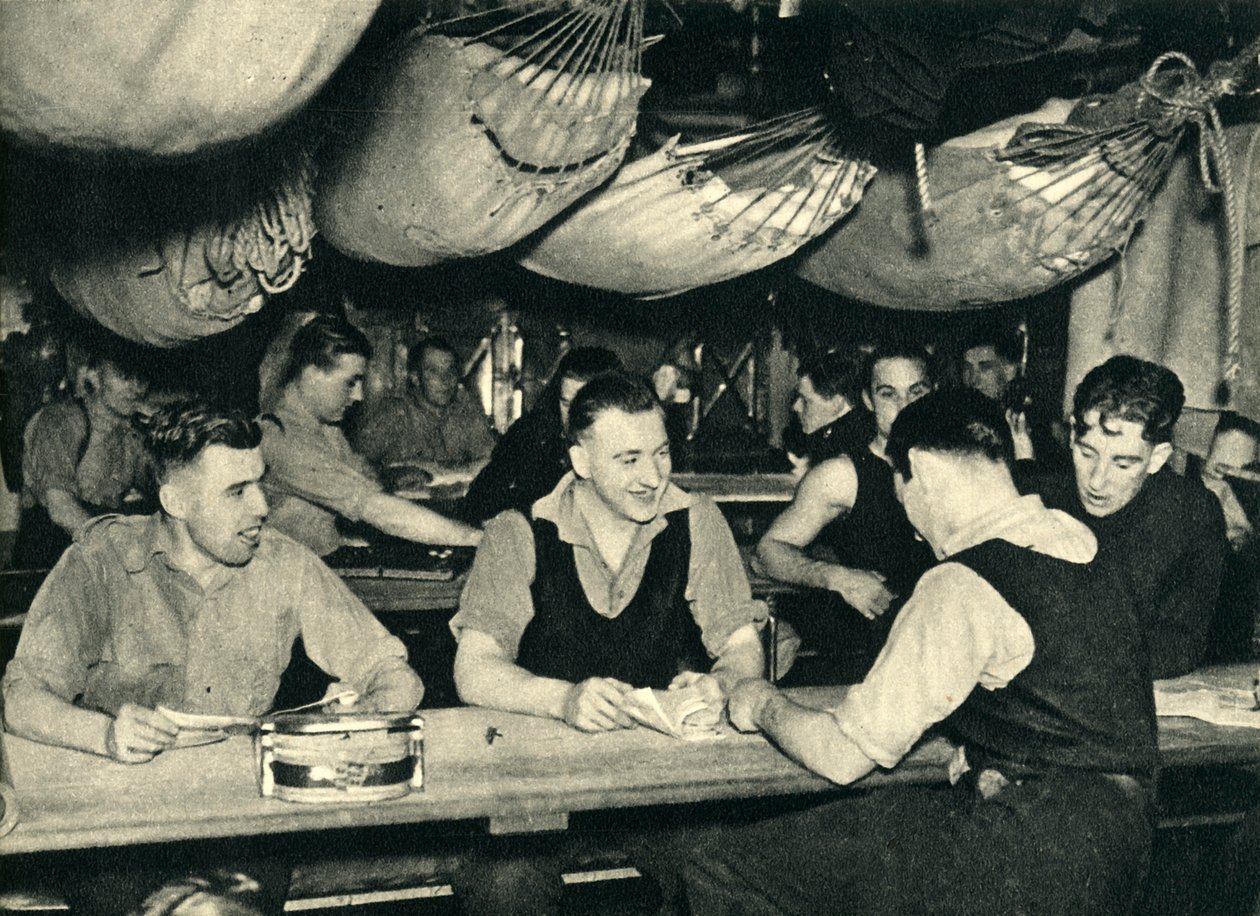 Royal Marines på deres messedæk om bord på et skib, Anden Verdenskrig, c1939-c1943 1944. af Unbekannt
