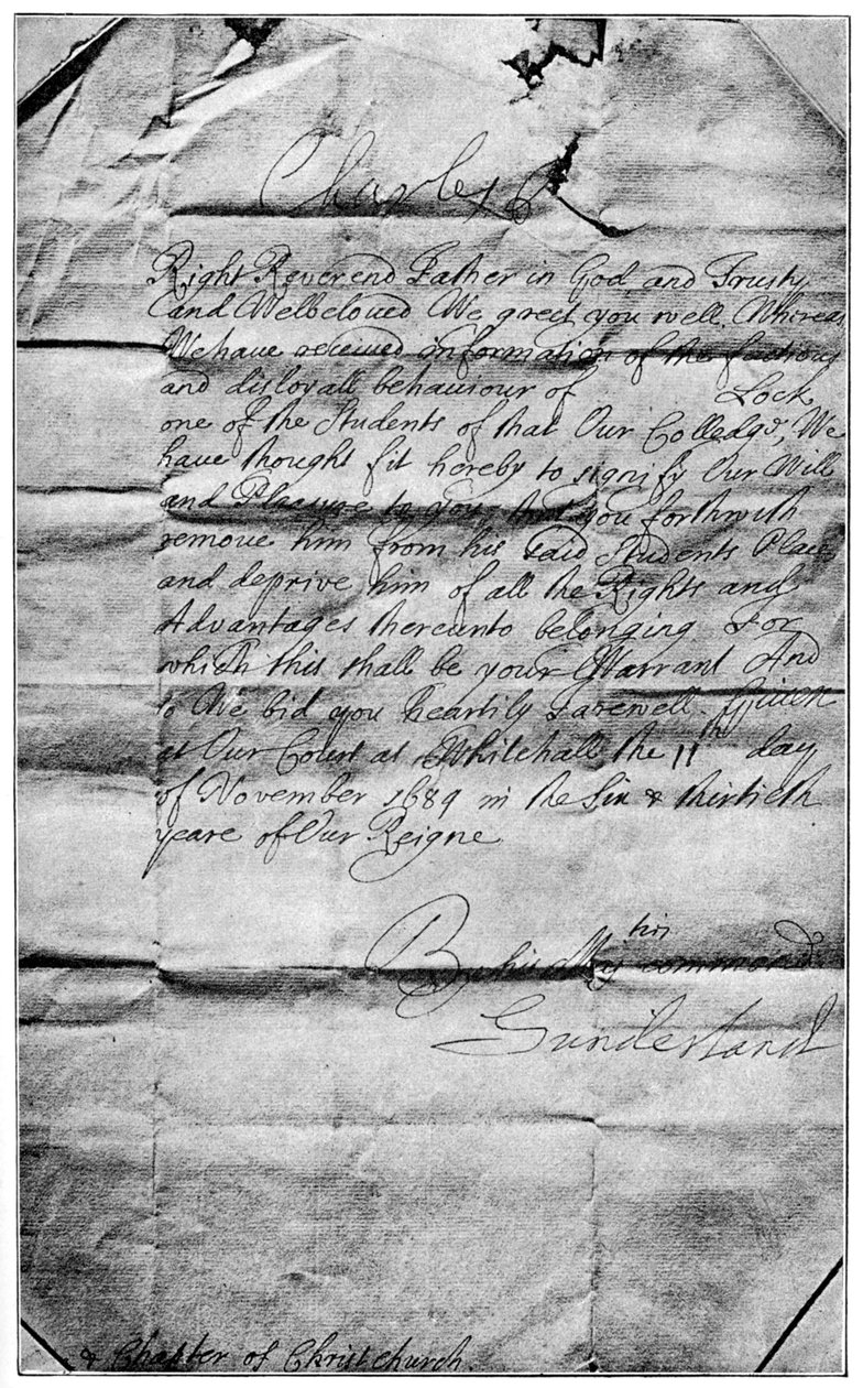 Kongelig mandat til at slette navnet Locke fra eleverne i Christ Church, Oxford, 1684, 1894 af Unbekannt