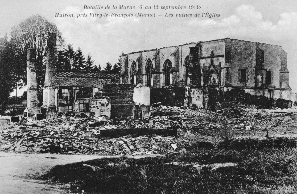 Ødelagt kirke, Huiron, Frankrig, Slaget ved Marne, Første Verdenskrig, 1914 af Unbekannt