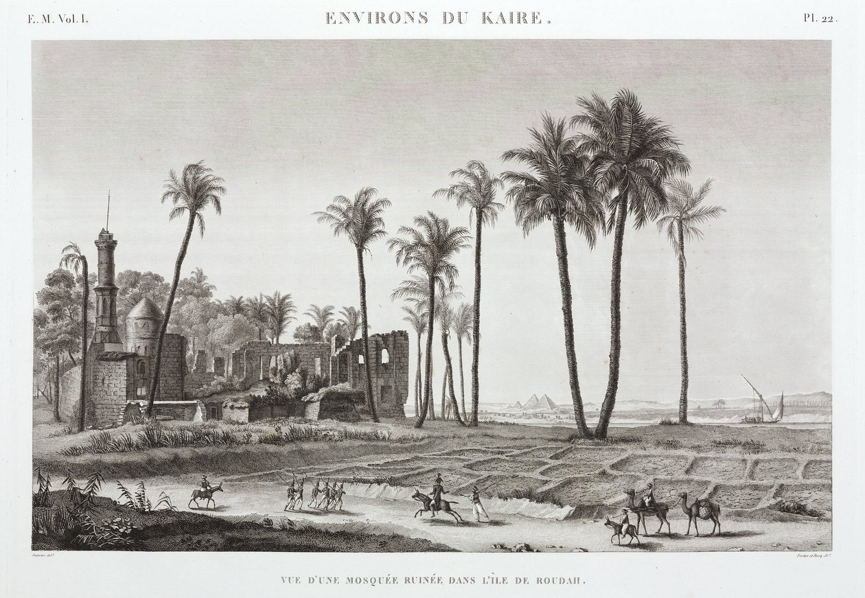 Ødelagt moské på øen Roudah, nær Cairo, Egypten, ca. 1798 af Unbekannt