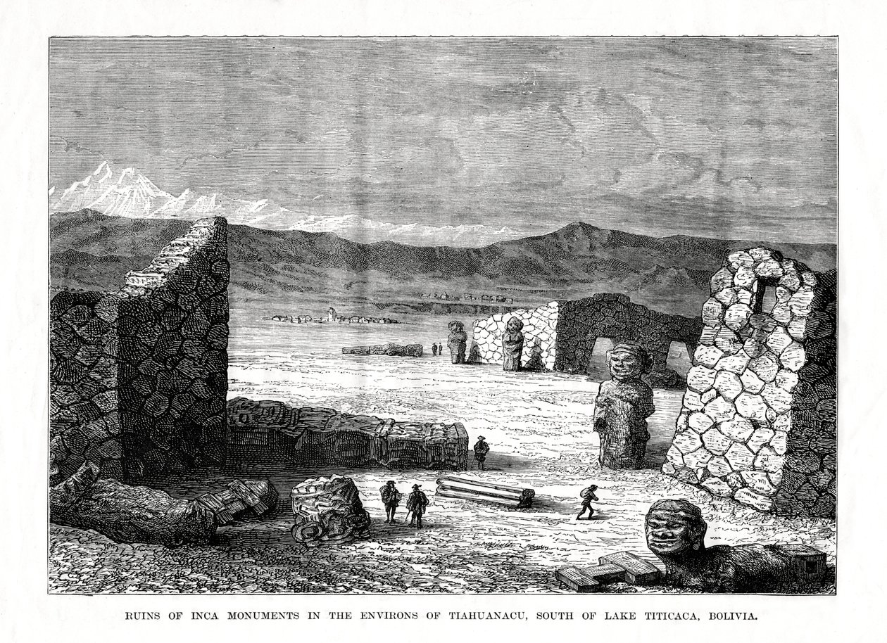 Ruiner af inka-monumenter i omegnen af Tiahuanacu, syd for Titicaca-søen, Bolivia, 1877 af Unbekannt