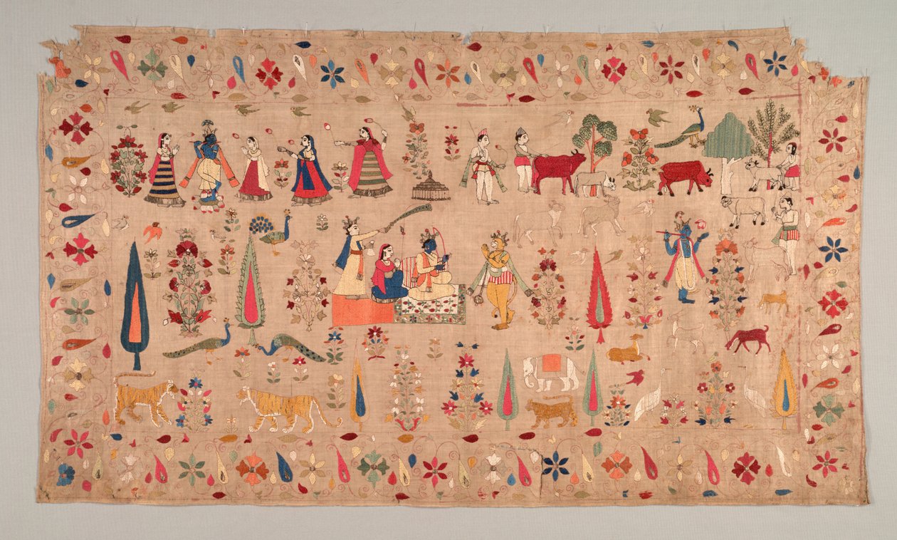 Rumal dekoreret med scener af Krishnas liv, 1700-tallet. af Unbekannt
