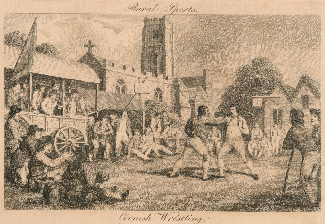 Rural Sports - Cornish Wrestling, slutningen af det 18.-begyndelsen af det 19. århundrede. af Unbekannt
