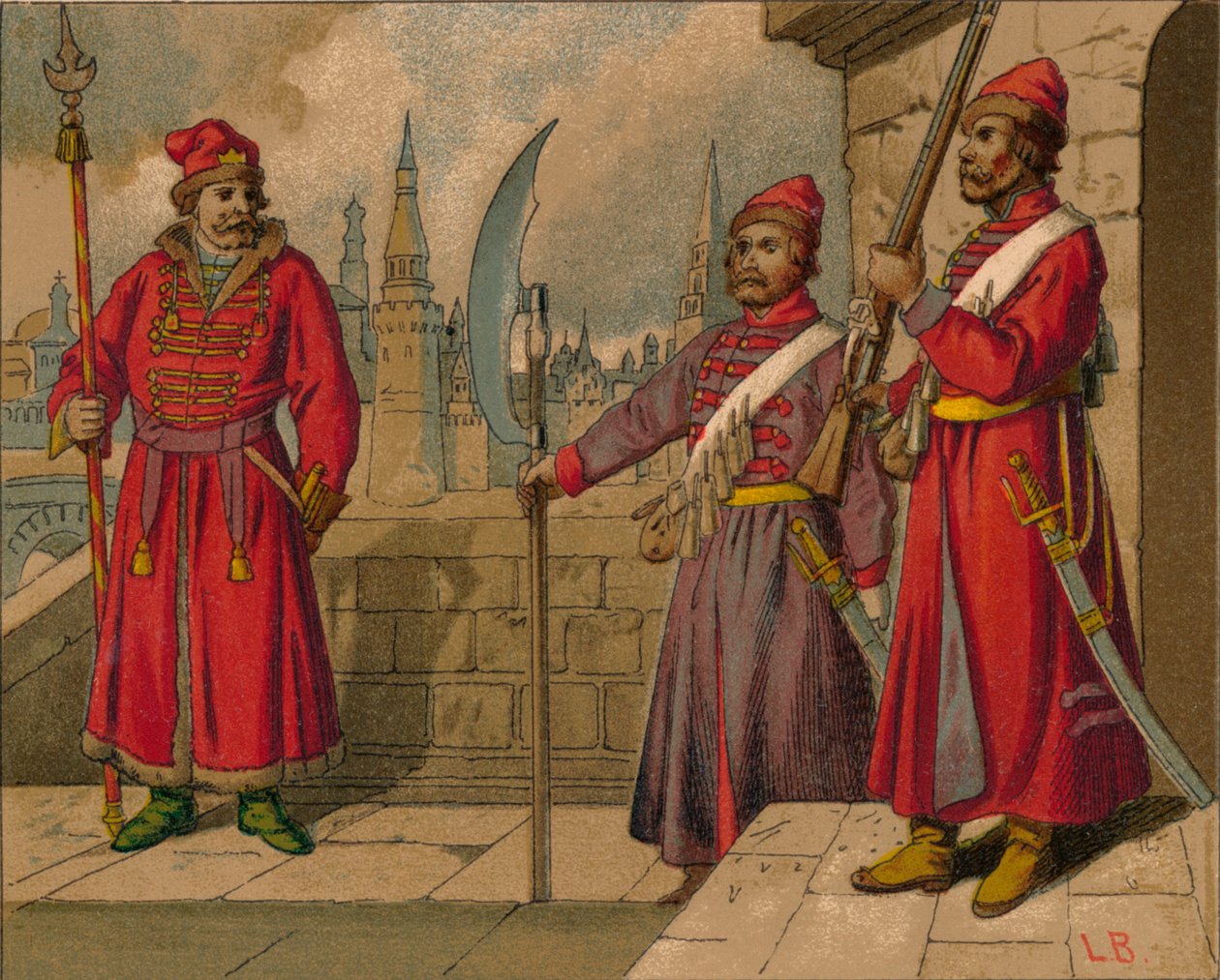 Russiske Strelitzi og tyrkiske garder fra det 17. århundrede - officer, menige, c1800-tallet af Unbekannt