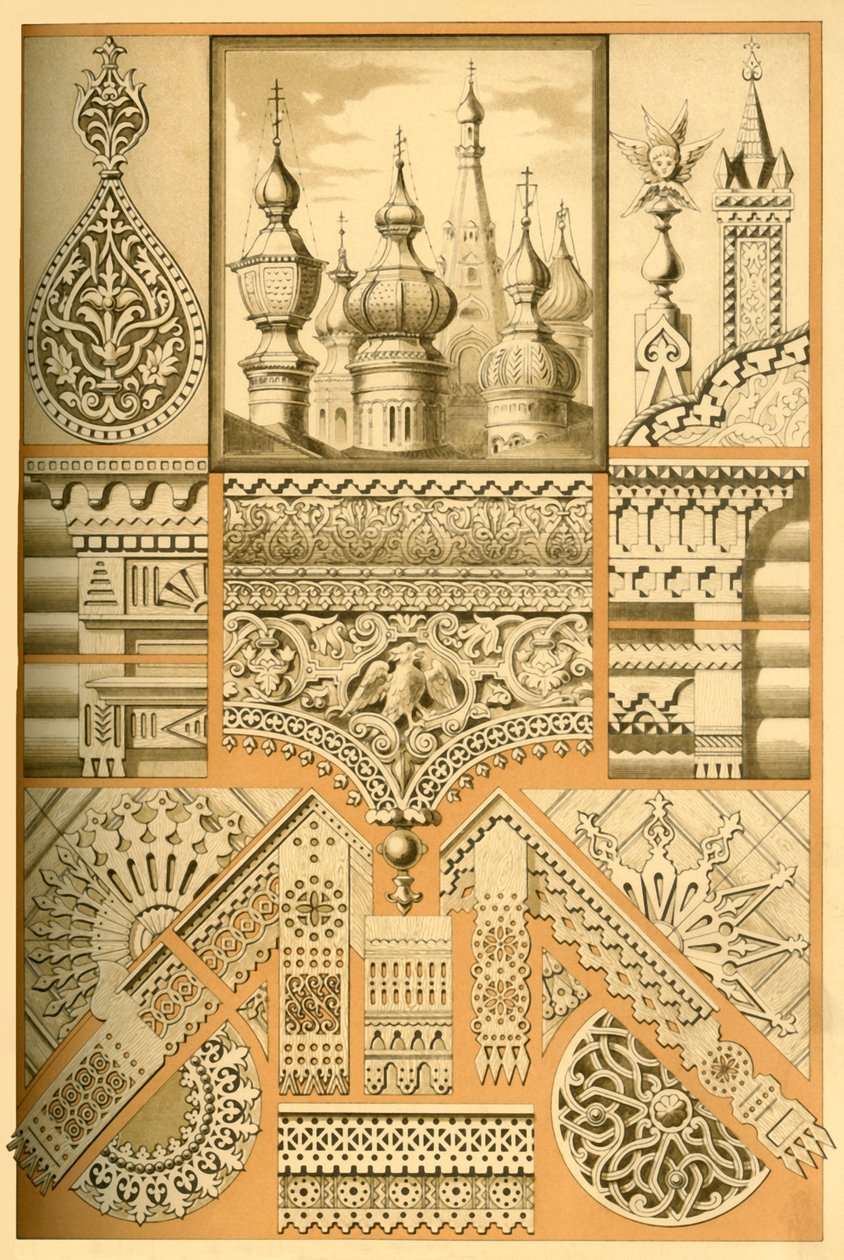 Russisk arkitektonisk ornament og træskærerarbejde, 1898. af Unbekannt