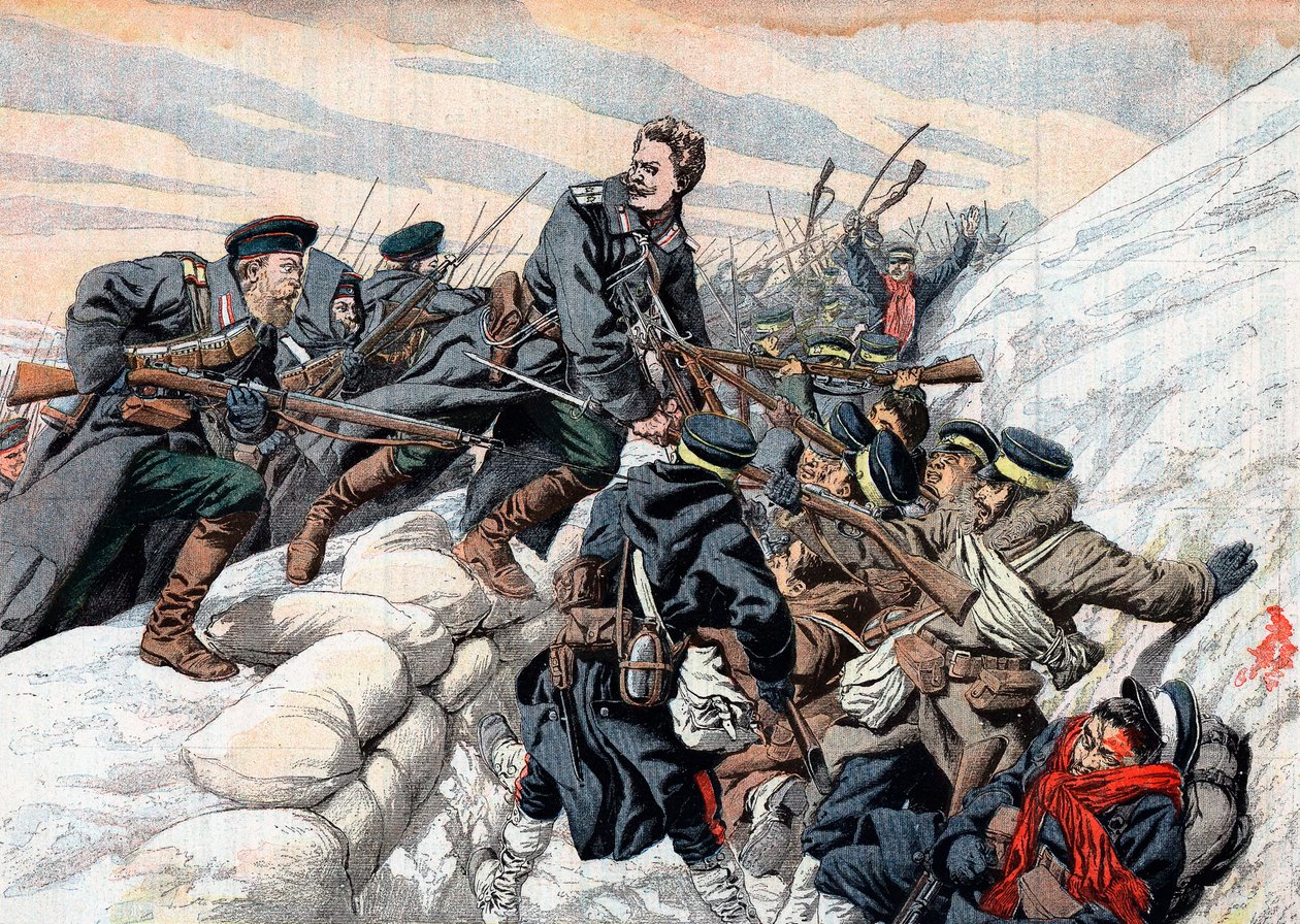 Russisk angreb på de japanske skyttegrave, Russisk-japanske krig, 1904-5 af Unbekannt