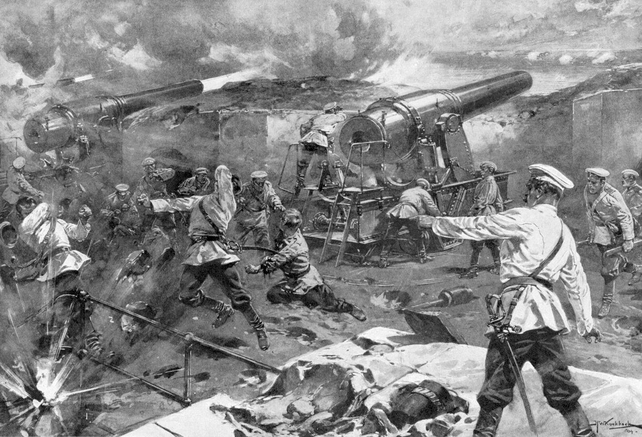 Russisk batteri i aktion, Russisk-japansk krig, 1904-5 af Unbekannt