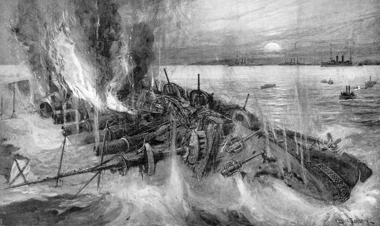 Russisk krydser grundlægger i slaget ved Chemulpo, den russisk-japanske krig, 1904-5 af Unbekannt