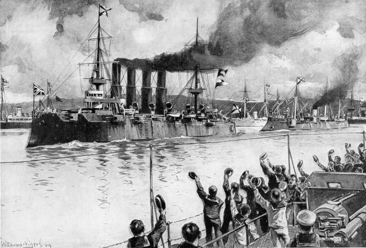 Russisk krydser på vej til slaget ved Chemulpo, den russisk-japanske krig, 1904-5 af Unbekannt