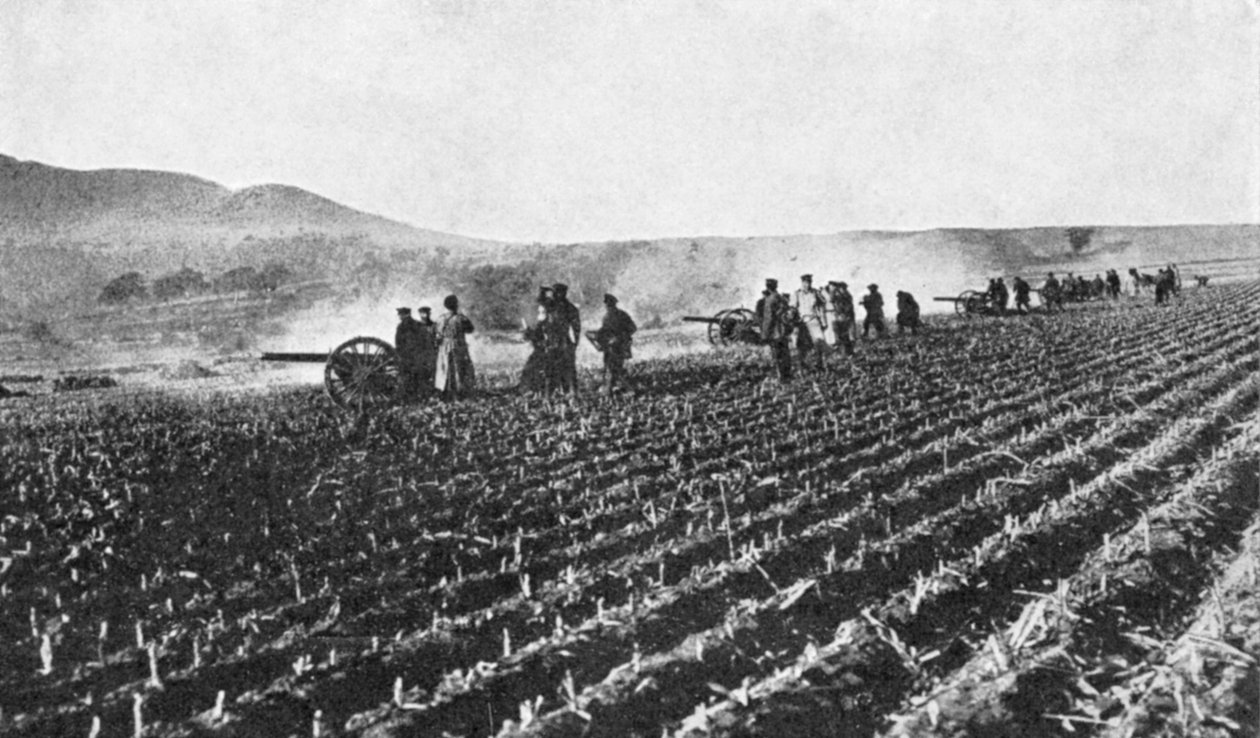 Russisk feltartilleri i hirsefeltet, Russisk-japansk krig, 1904-5 af Unbekannt