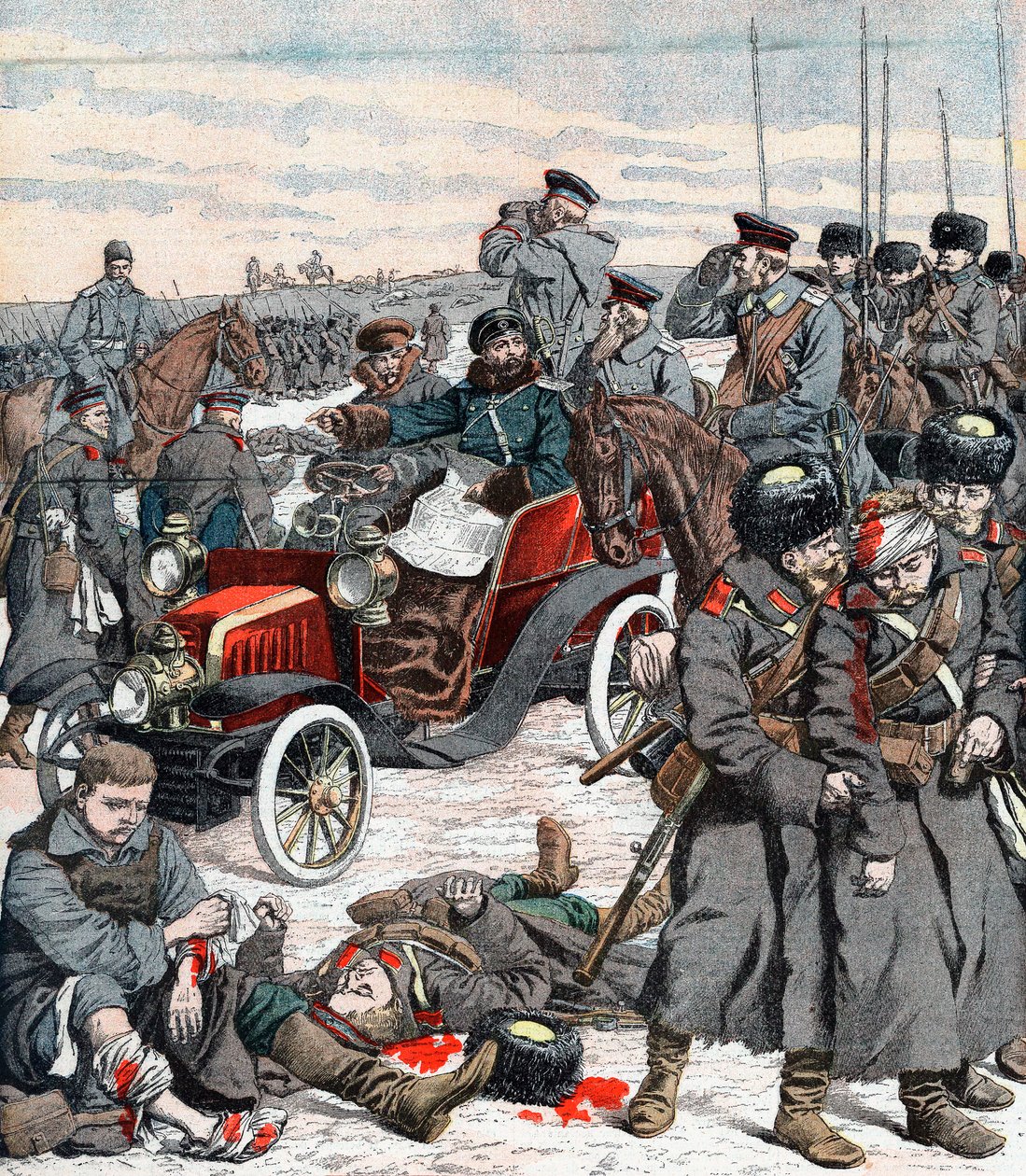 Russisk general ledede kampagnen fra sin bil, Russo-Japansk krig, 1904 af Unbekannt