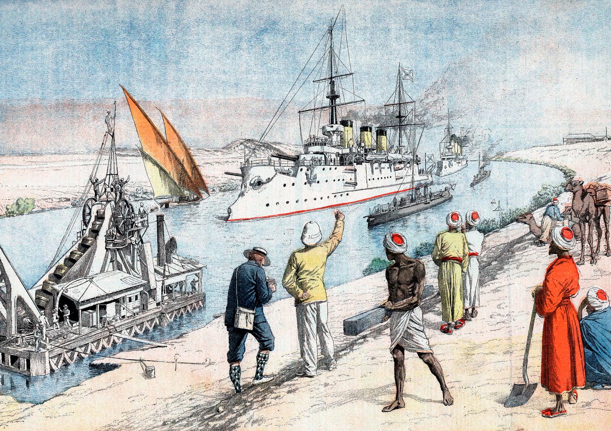 Russiske krigsskibe passerer gennem Suez-kanalen, russisk-japanske krig, 1904-5 af Unbekannt