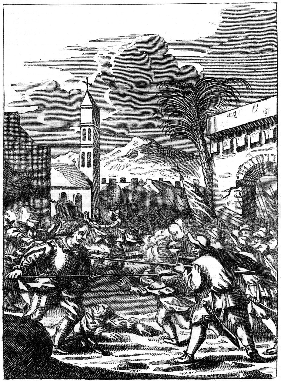 Sack of Puerto Principe, Hispaniola, af kaptajn Morgan, 1667 c1880 af Unbekannt