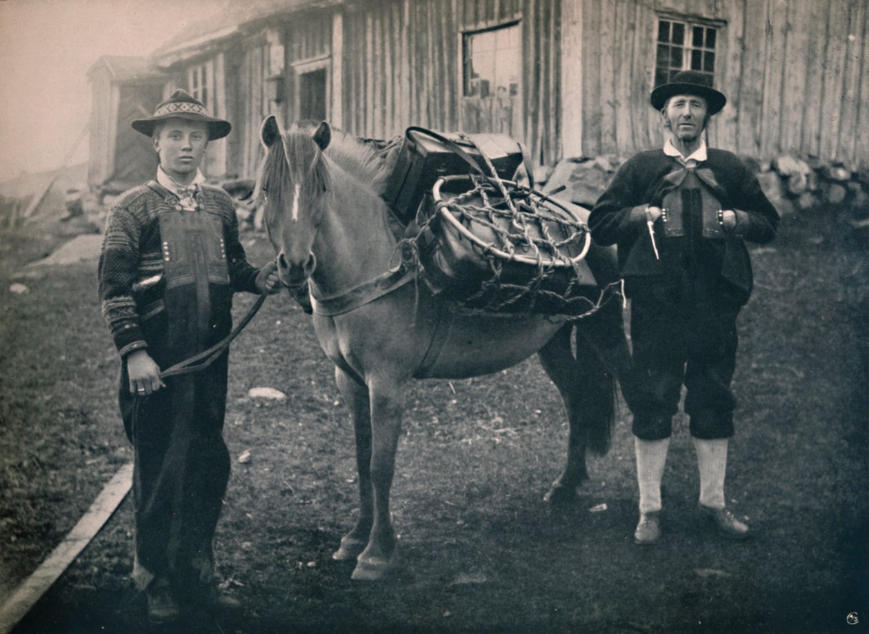 Saetersdalen Highlanders with Pack-Horse, 1914. af Unbekannt