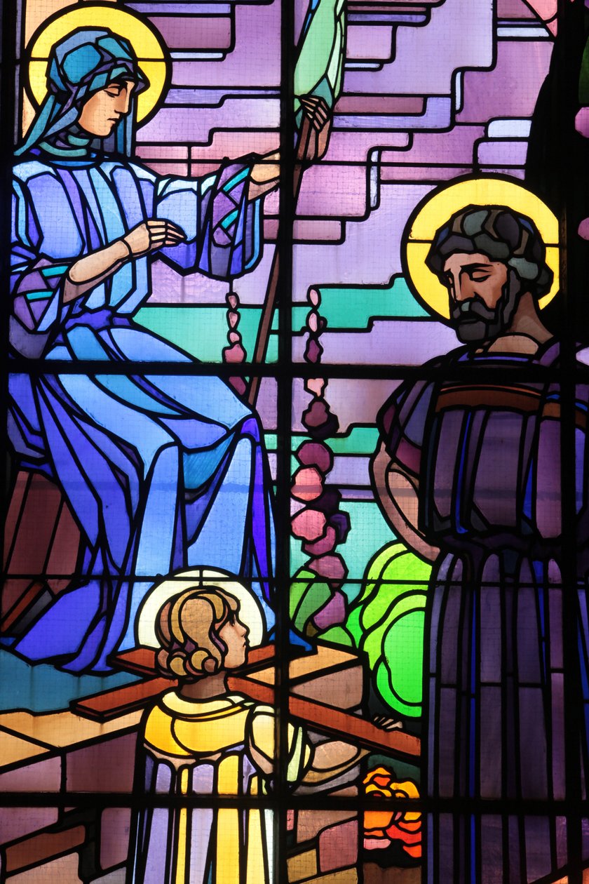 Saint-Joseph de Chedde kirke. Hellig familie farvet glas af Raphael Lardeur., Chedde Frankrig af Unbekannt