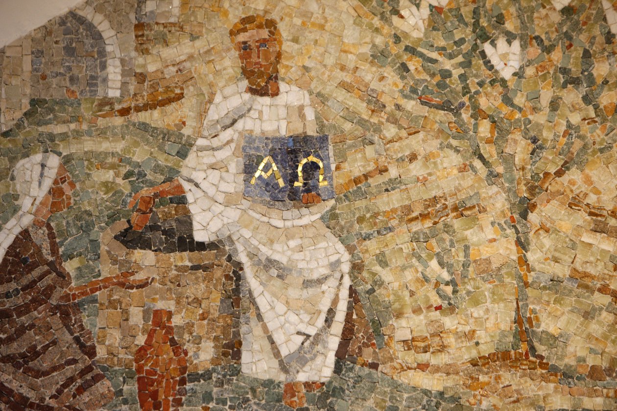 Saint-Maurice klosterbasilika, mosaik af Madeleine DienerJesus og samaritaneren ved Jakobs brønd, Saint-Maurice, Suisse af Unbekannt