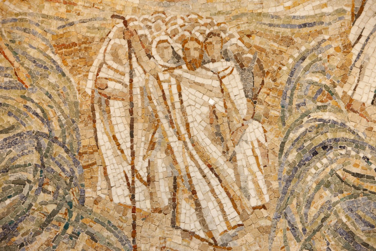 Saint-Maurice klosterbasilika, mosaik af Madeleine DienerMoses og hebræerne krydser Det Røde Hav, Saint-Maurice, Suisse af Unbekannt