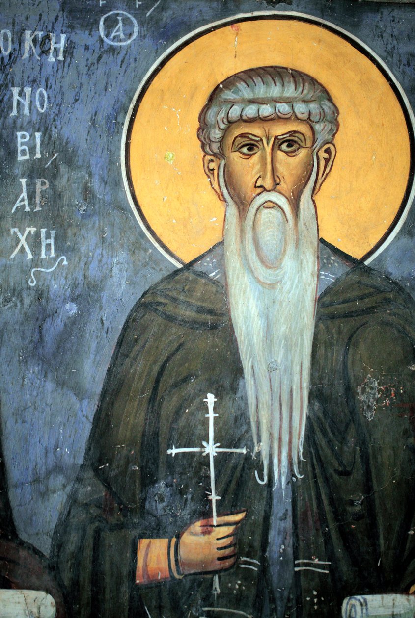 Saint Arsene: Byzantinsk fresko fra det 14. århundrede (1332) Nathex, sydvæg Phorbiotissa Jomfrukirke, Asinou Unesco-sted Troodos-regionen, Cypern af Unbekannt