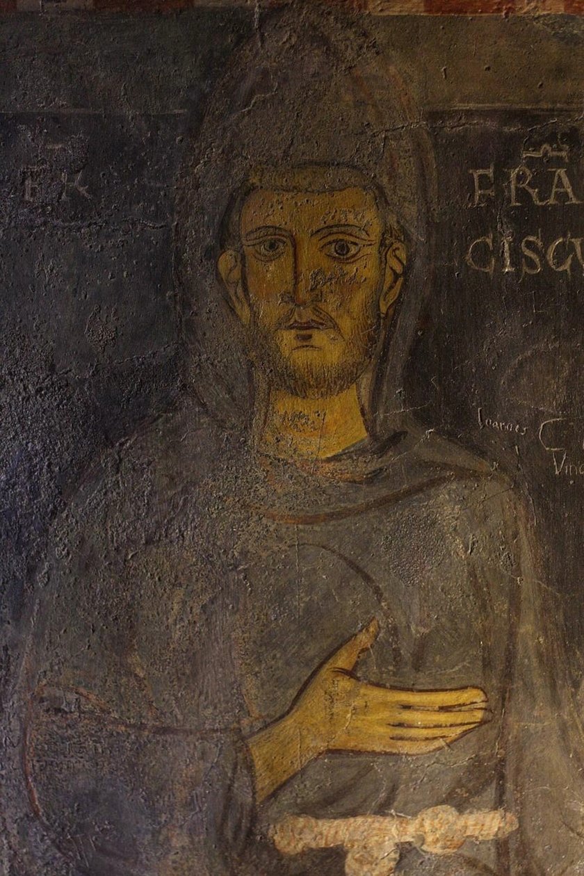 Sankt Frans af Assisi Detalje af hans ældste portræt, 1200-tallet af Unbekannt