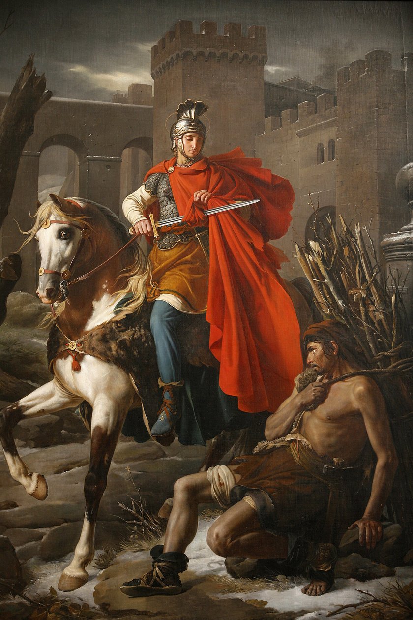 Saint Gatien (Saint-Gatien) katedralmaleri: Saint Martin deler sin frakke, Tours, Frankrig af Unbekannt