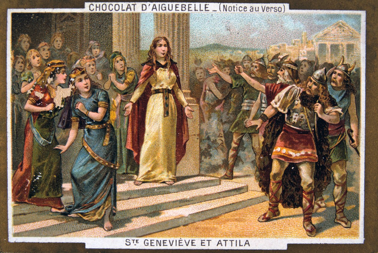 Saint Genevieve og Attila, c451 AD, 1800-tallet af Unbekannt