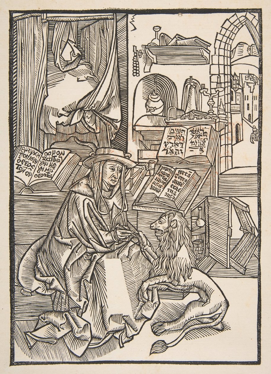 Sankt Jerome udvinder en torn fra løvens fod, Lyons 1508 kopi.n.d. af Unbekannt