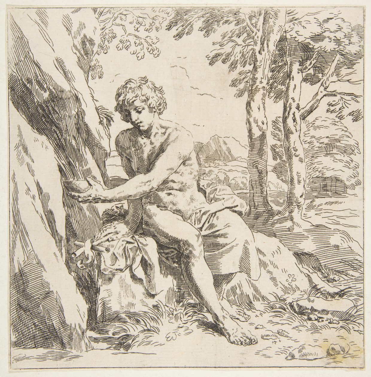 Johannes Døberen i ørkenen, kopi omvendt efter Cantarini, ca. 1637-1639 eller senere. af Unbekannt