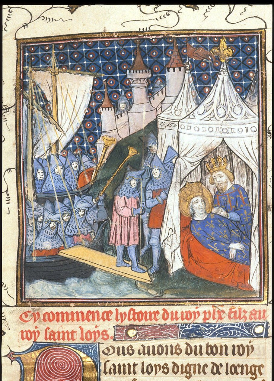 Saint Louis døde under sit andet korstog i Tunis From the Chroniques de France ou de St Denis, efter 1380 af Unbekannt