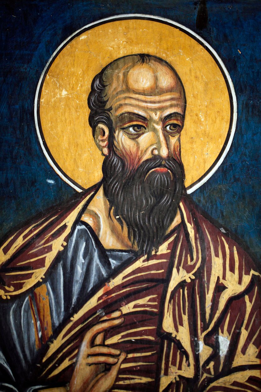 Saint Paul: Byzantinsk fresko fra det 14. århundrede (1332) Nathex, sydvæg Phorbiotissa Jomfrukirke, Asinou Unesco-sted Troodos-regionen, Cypern af Unbekannt