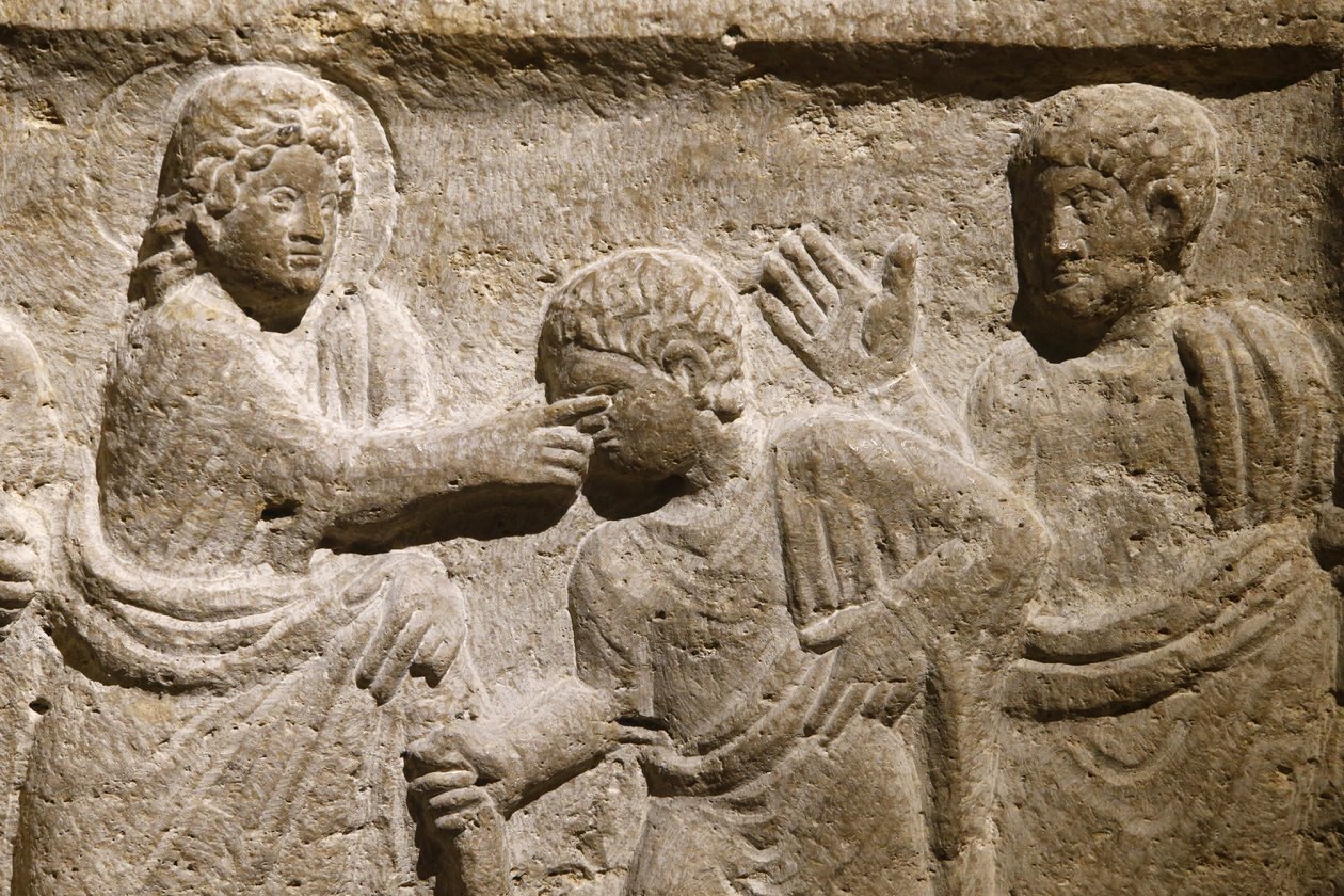 Saint Victor kloster, Marseille. Sarkofagdetalje: Jesus helbreder en blind mand. Frankrig af Unbekannt