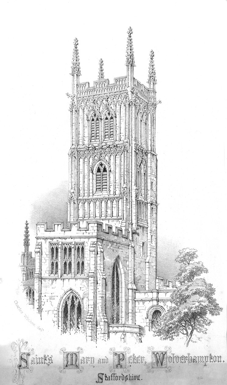 Saints Mary og Peter, Wolverhampton. Staffordshire, omkring 1850