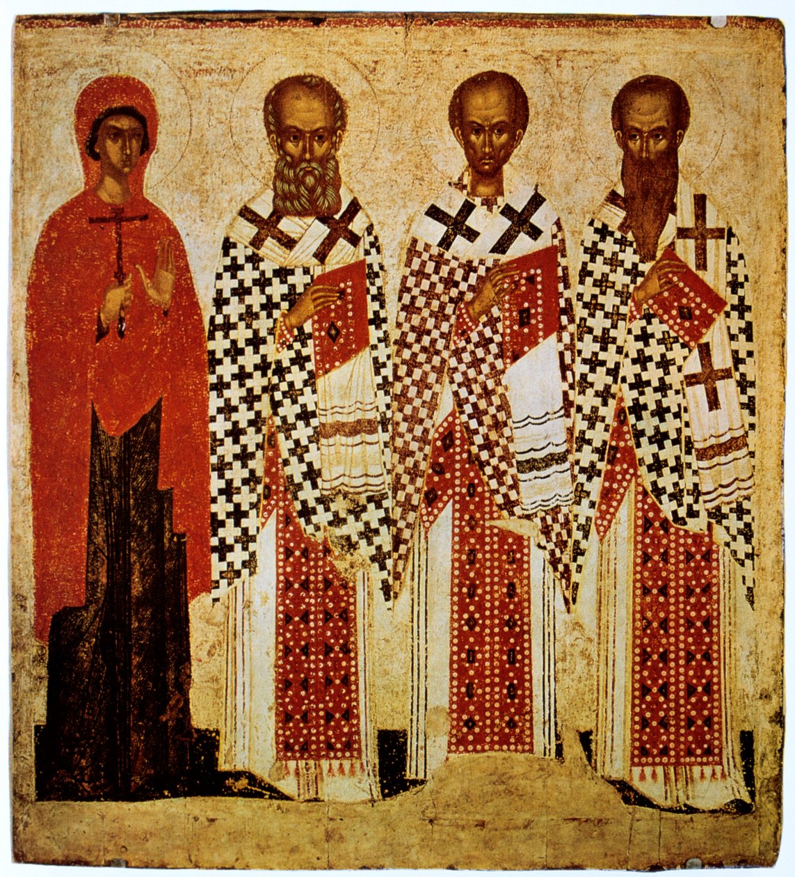 Saints Paraskeve, Gregory the Theologian, John Chrysostomos og Basil den Store, begyndelsen af det 15. århundrede af Unbekannt