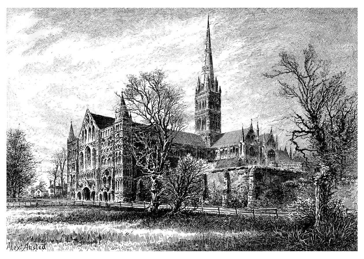 Salisbury Cathedral, fra det sydvestlige, 1895 af Unbekannt
