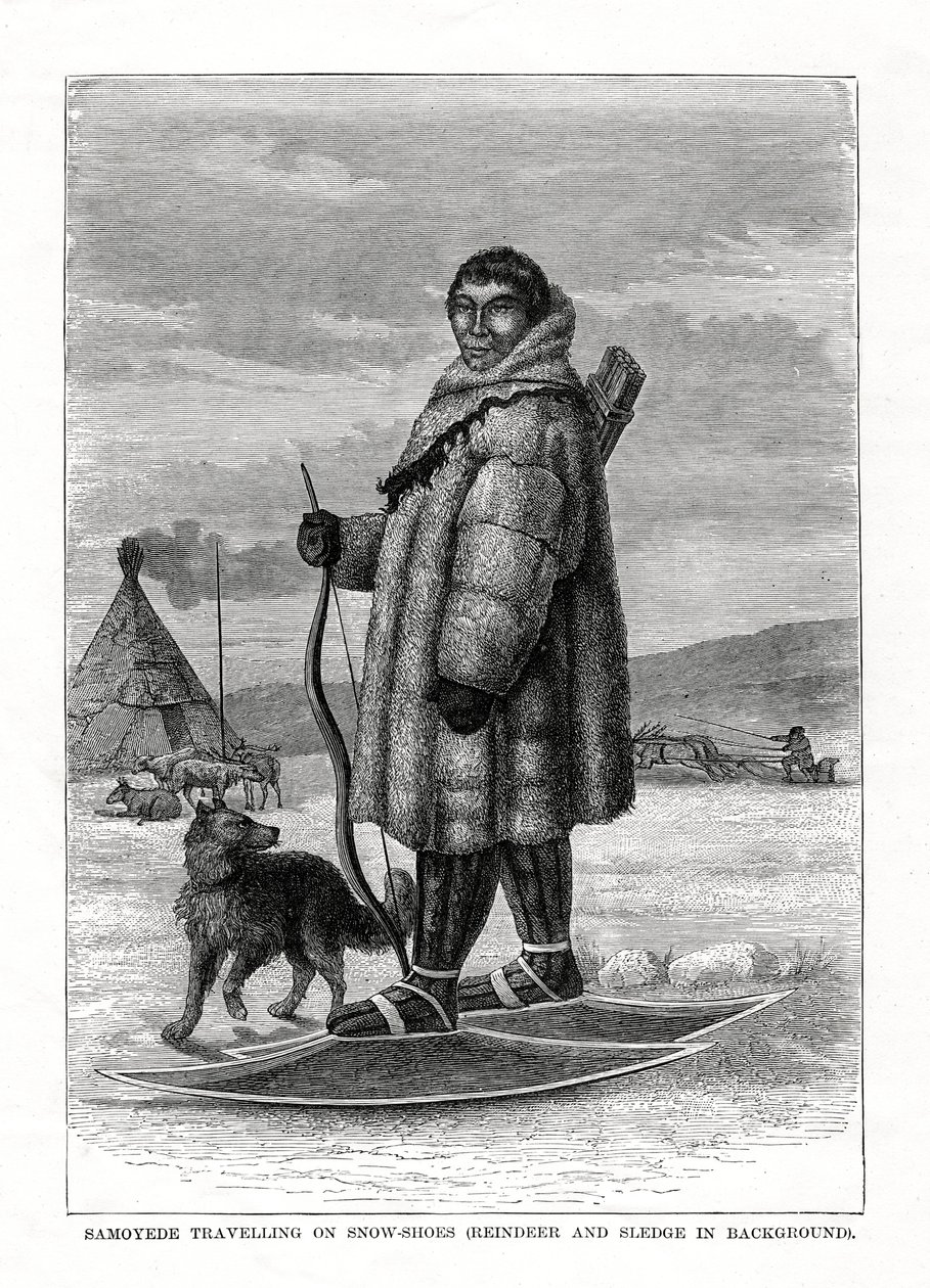 Samoyede rejser på snesko, Rusland, 1877 af Unbekannt