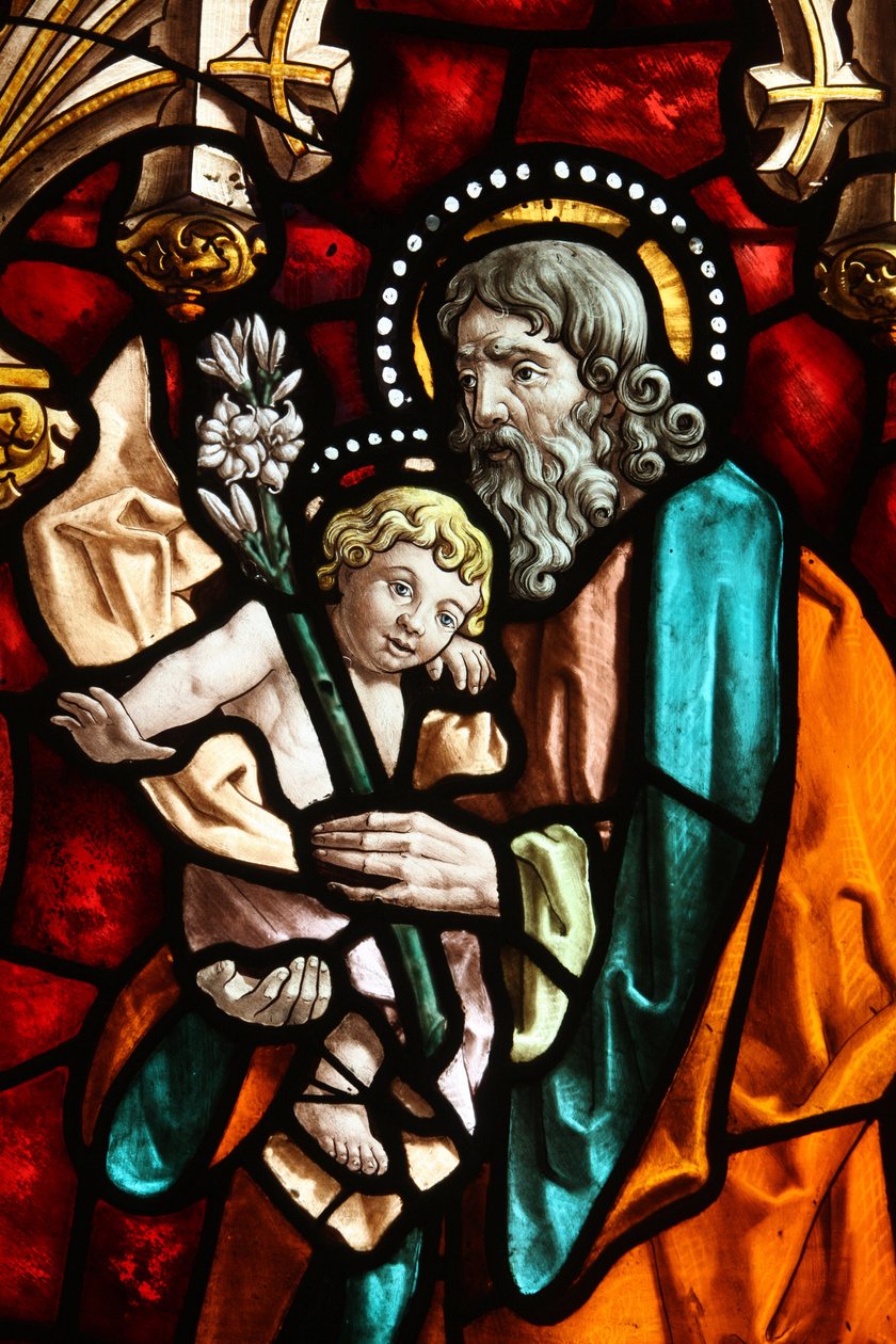 San Jeronimos kirke. Farvet glas. Joseph og Jesus., Madrid, Spanien af Unbekannt