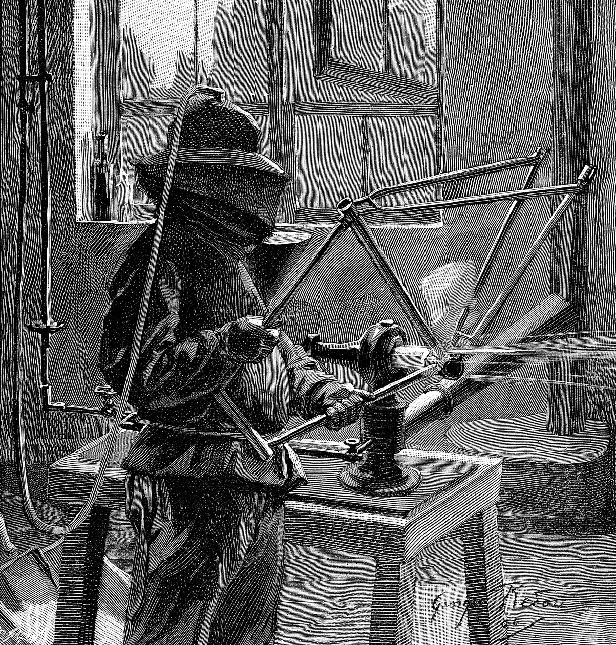 Sandblæsning af samlingerne på et cykelstel, Frankrig, 1896 af Unbekannt