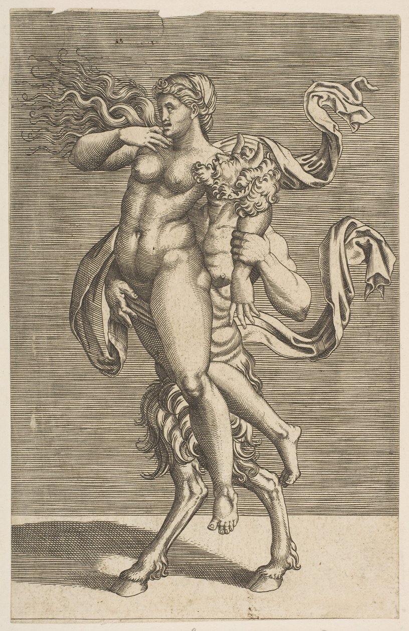 Satyr bærer en nymfe, der fastholder hendes højre arm, ca. 1515-1600. af Unbekannt