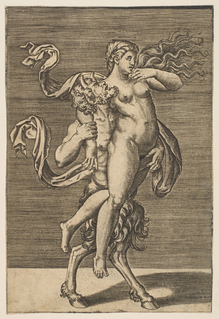 Satyr bærer en nymfe, der fastholder hendes højre arm, ca. 1515-1600. af Unbekannt
