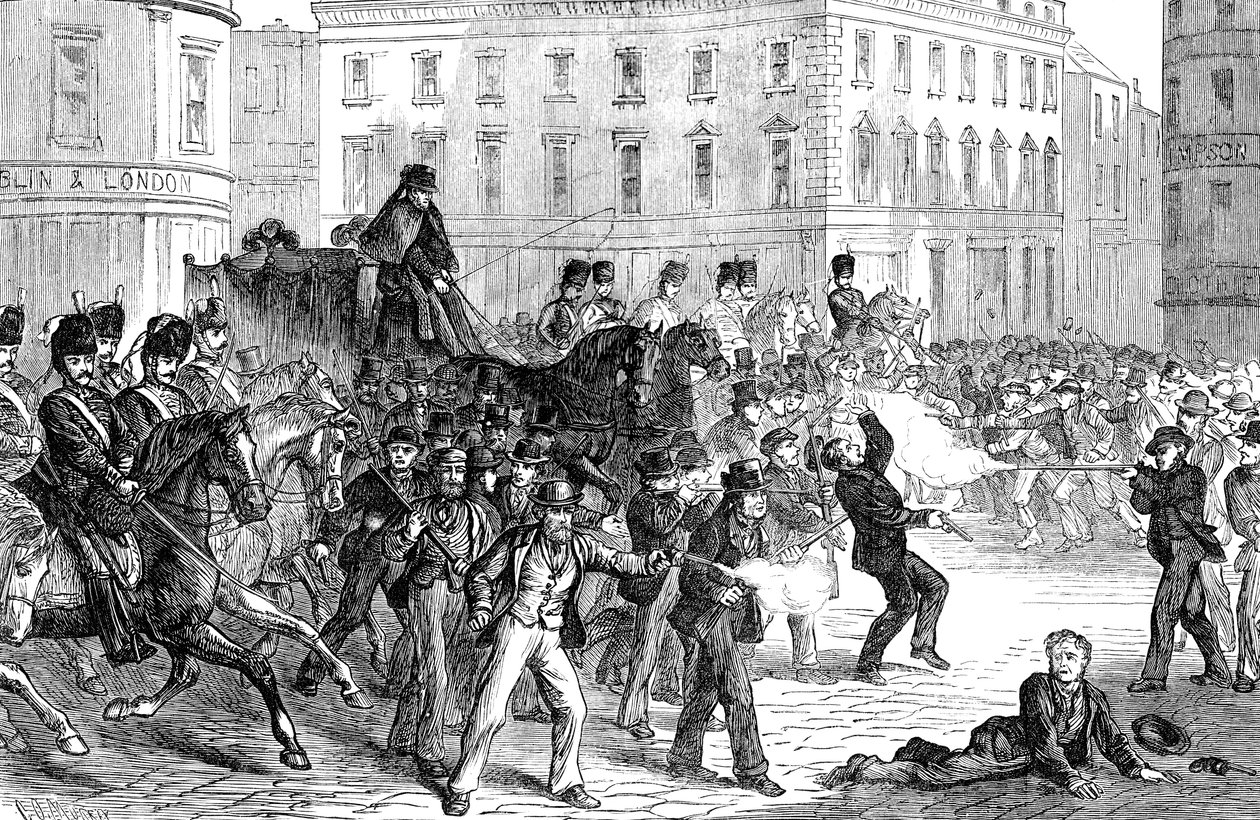 Scene ved et Belfast-optøj i slutningen af det 19. århundrede af Unbekannt
