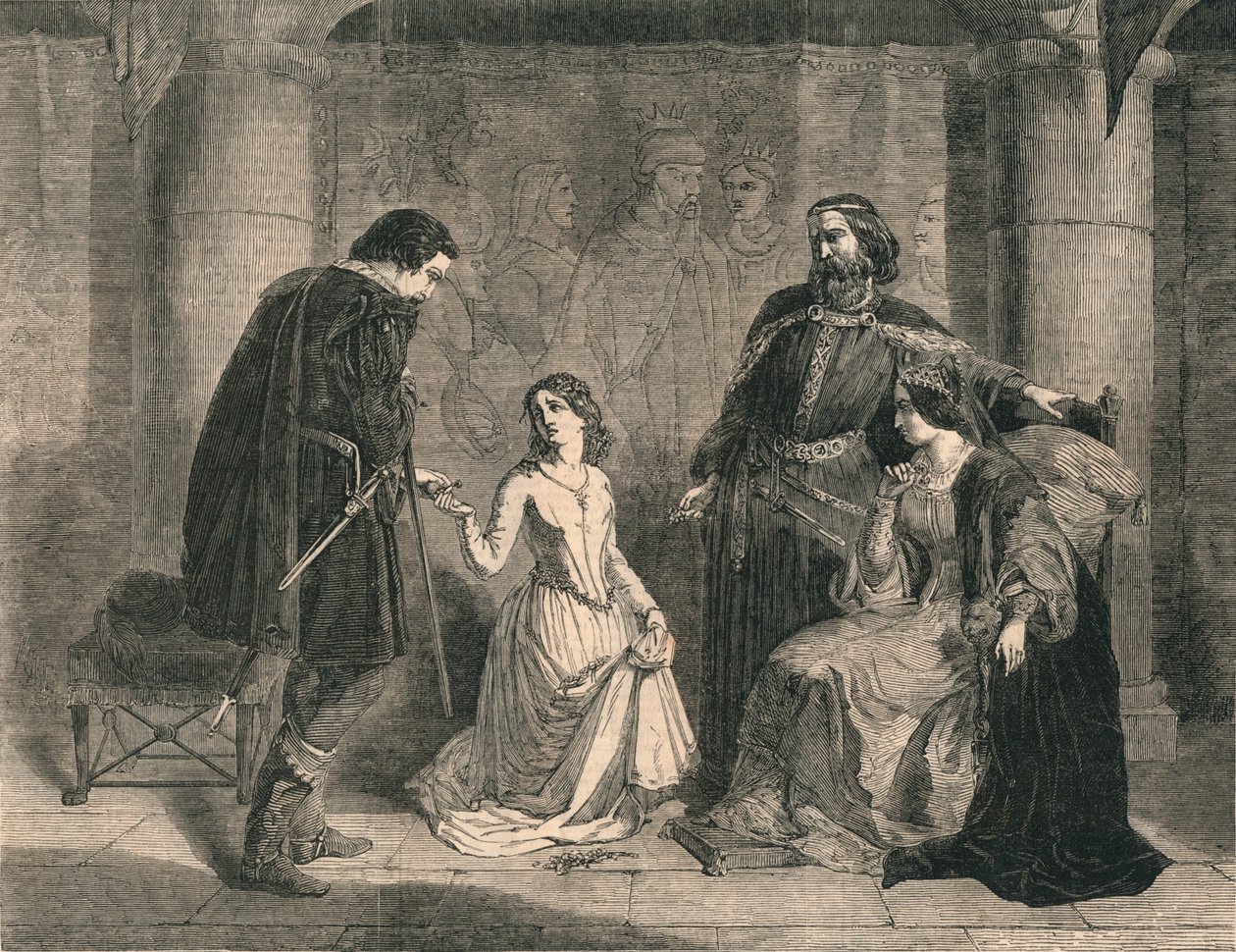 Scene fra Hamlet - King, Ophelia og Laertes, 1852. af Unbekannt