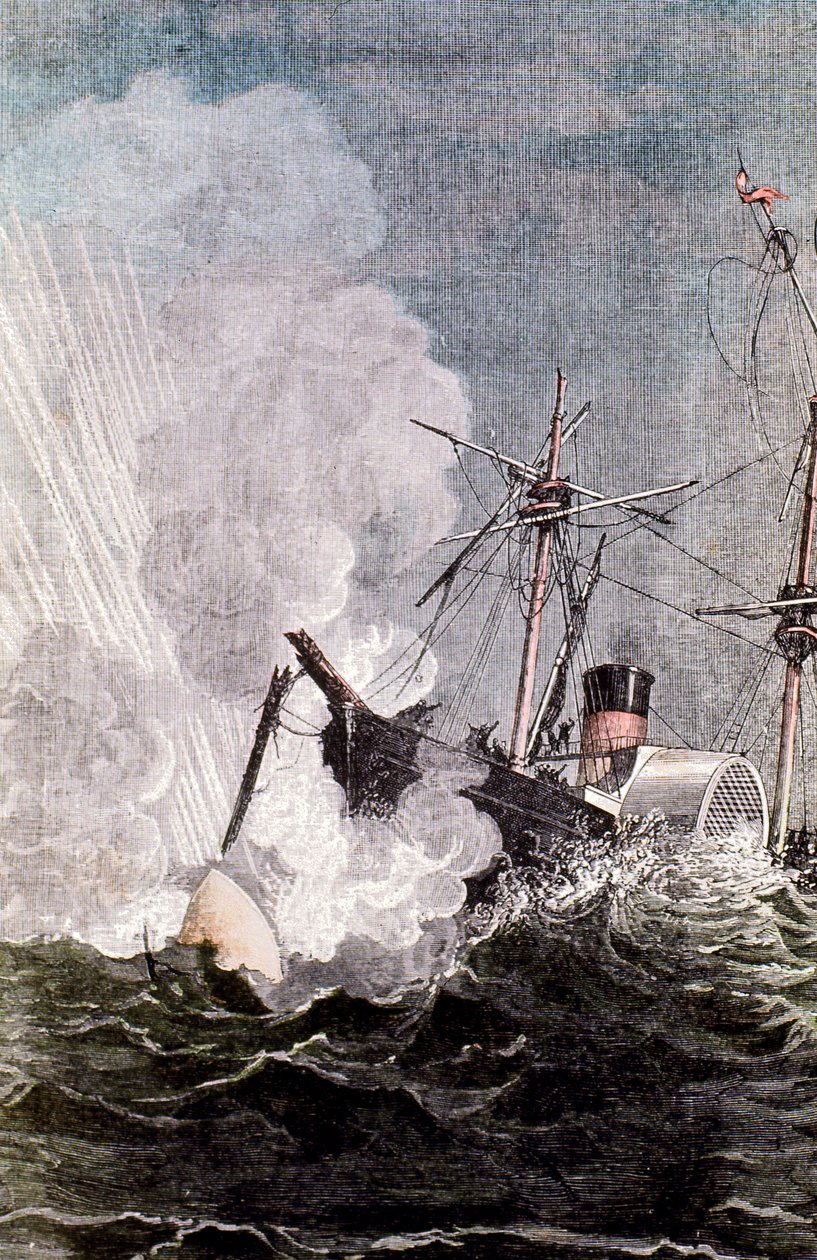 Scene fra Jules Vernes Fra Jorden til Månen, 1865 af Unbekannt