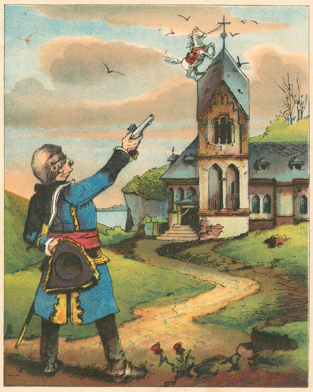 Scene fra Baron Munchausens eventyr af Rudolph Erich Raspe, c1850 af Unbekannt