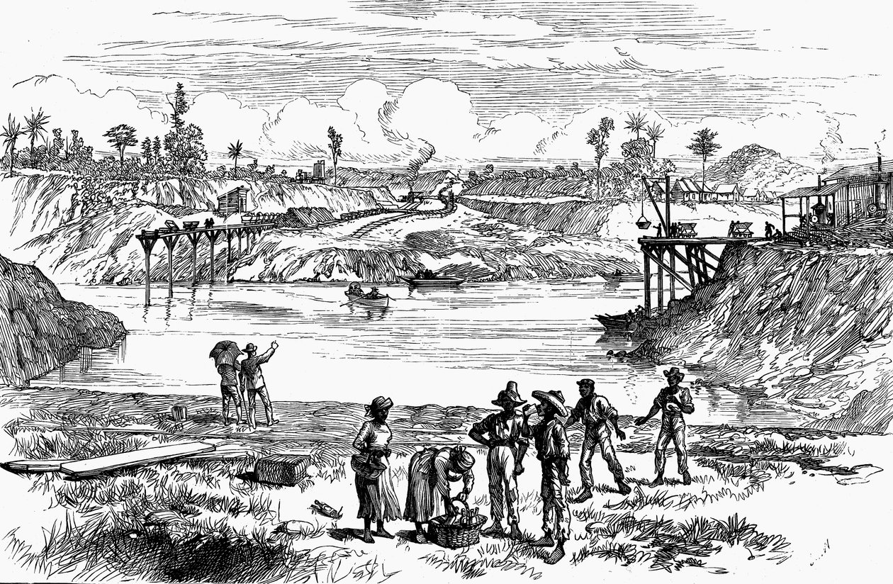 Scene fra de Lesseps forsøg på at grave Panamakanalen, 1888 af Unbekannt