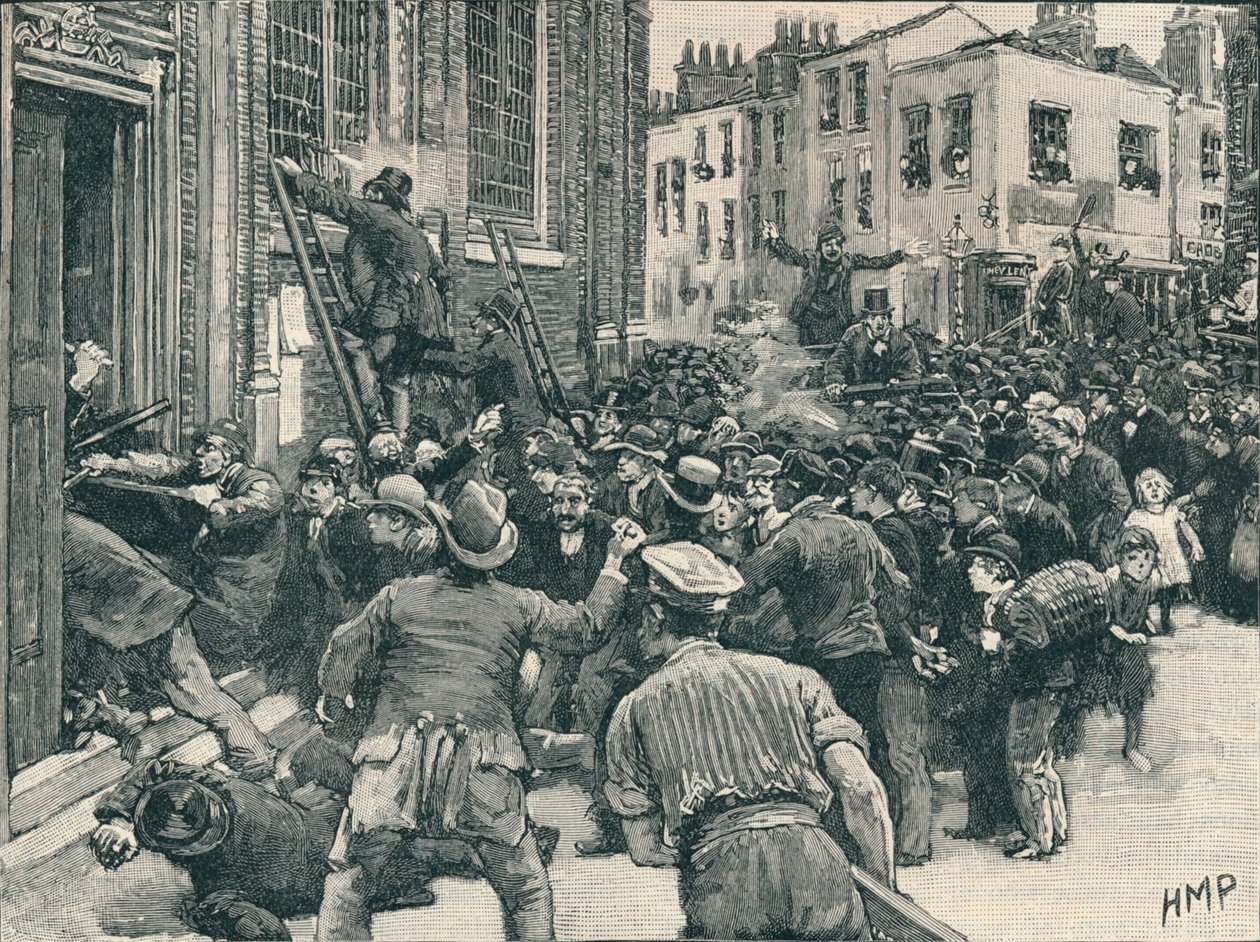 Scene i Birmingham No Popery-optøjerne, 1868 1906 af Unbekannt