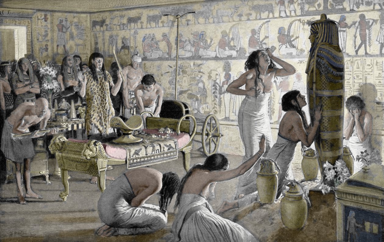 Sorgscene ved Tutankhamons begravelsestempel, Egypten, 1325 f.Kr. 1933-1934 af Unbekannt