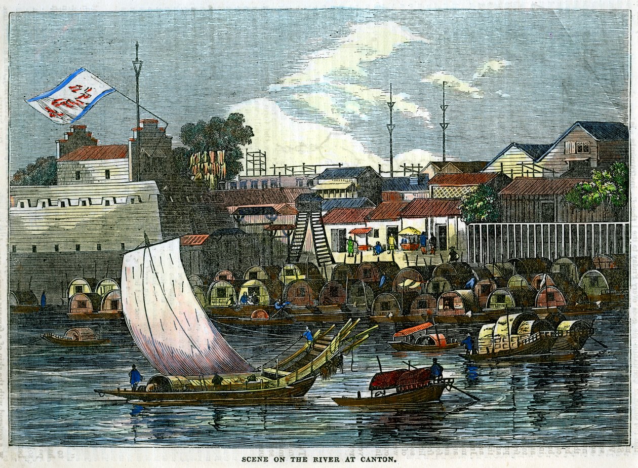 Scene på floden ved Canton, Kina, c1840 af Unbekannt