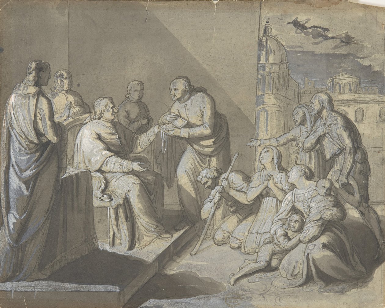 Scene med præsentationen af en helligrelikvie recto, hovedet af en kvinde verso, 1800-1900. af Unbekannt