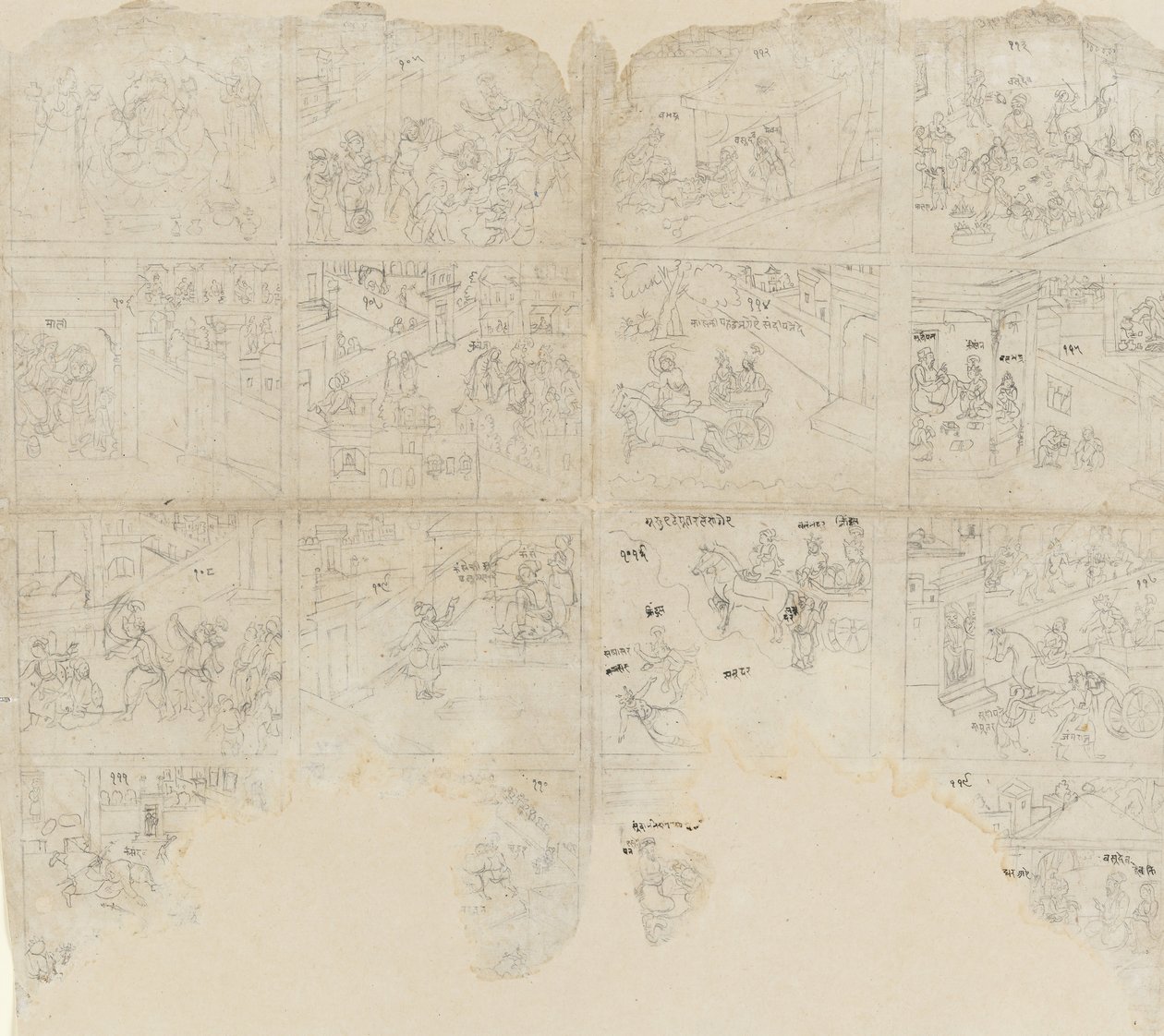 Scener fra Bhagavata Purana, begyndelsen af det 19. århundrede. af Unbekannt